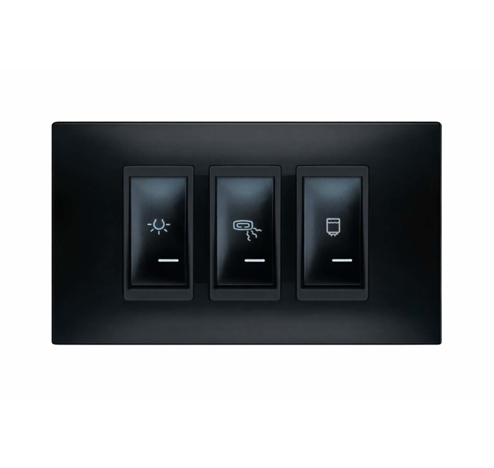 Univerzalni indikator za kupatilo Aling crne boje sa tri oznake za svetlo, grejalicu i bojler